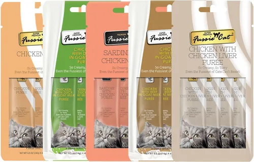 Vista 9 de Fussie Cat Puré de pollo, golosinas para gatos lamibles, bolsa de 0.5 onzas, 4 unidades (paquete de 1)