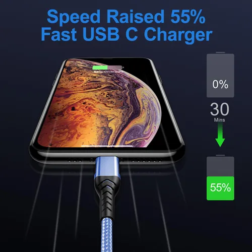 Vista 4 de Durcord Cable USB C a USB C, paquete de 2 cables de carga USB C de 60 W y 6 pies de carga rápida, cargador tipo C a tipo C trenzado compatible