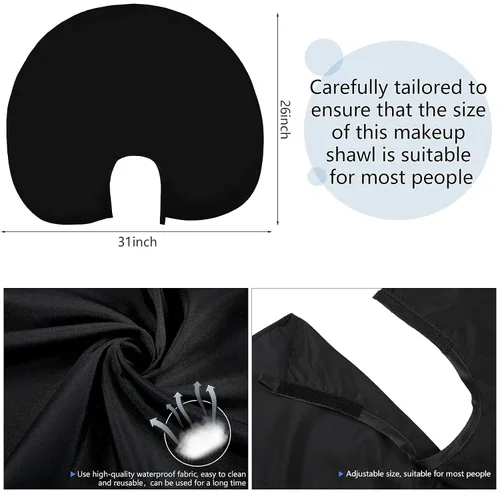 Vista 2 de Geyoga Capa corta de maquillaje para mujeres y hombres, mini capa de corte de pelo para artista, champú, salón de belleza, estilo de artista (negro)