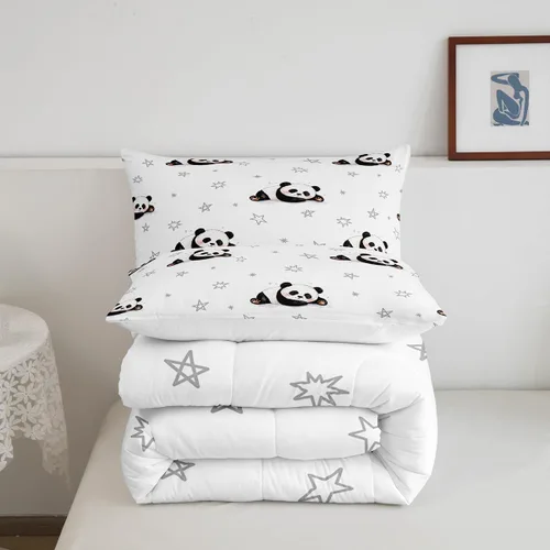 Vista 5 de Feelyou Juego de edredón de panda de dibujos animados para niños, edredón de animales lindos para niños y niñas, juego de ropa de cama kawaii panda