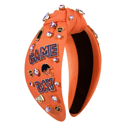 Vista 10 de Diadema de fútbol para mujer, accesorios de fútbol con cuentas de diamantes de imitación, diadema anudada con cristales adornados para el día