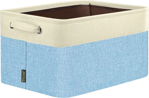 Vista 8 de BALEINE 1 paquete de contenedores de almacenamiento de tela para estantes, cestas de almacenamiento de lino para organizar, contenedores decorativos
