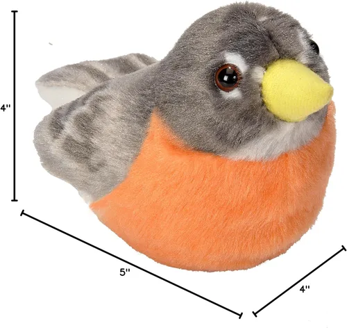 Vista 6 de Wild Republic Audubon, Peluche de petirrojo americano con sonido auténtico, animal de peluche, juguetes de pájaros para niños, petirrojo americano