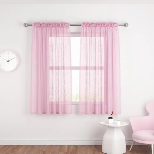 Vista 8 de UPOPO Paneles de Cortina Beige Pequeños Cortinas Transparentes de Gasa de 16 Pulgadas de Largo Cortinas de Cocina de Voile con Textura de Lino