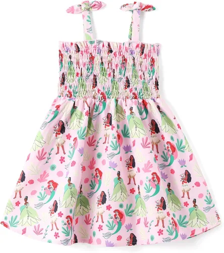 Vista 10 de Disney Vestido de princesa Frozen, Elsa, Minnie Stitch, para niña, con lazo, tirantes fruncidos, traje de verano, para fiesta de cumpleaños, 2-9 años