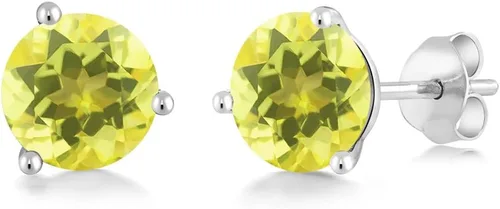 Vista 33 de Gem Stone King Aretes de oro de 14 quilates, 0.236 in, piedra natal redonda, Martini, 3 puntas, aretes de oro para mujer