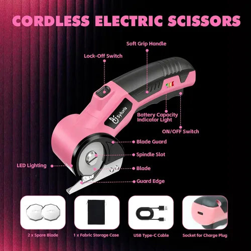 Vista 2 de Syluris Cortador de cartón, tijeras eléctricas inalámbricas, cortador de cajas eléctrico de 4.2 V con luz LED y bloqueo de seguridad, cortadores