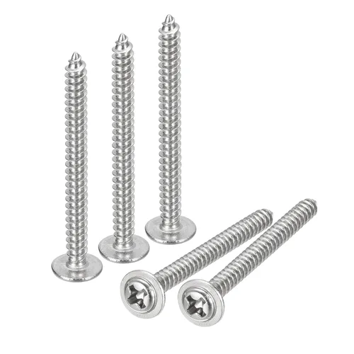 Vista 33 de uxcell ST3x6mm Phillips Pan Head Tornillo Autorroscante con Arandela, 100 piezas - Tornillo de madera de acero inoxidable 304 rosca completa (plata)