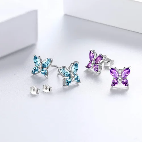 Vista 3 de Aurora Tears Butterfly Jewelry,Women 925 Sterling Silver Butterflies Birthstone Pendant NecklaceEarringsRings Wedding Gift