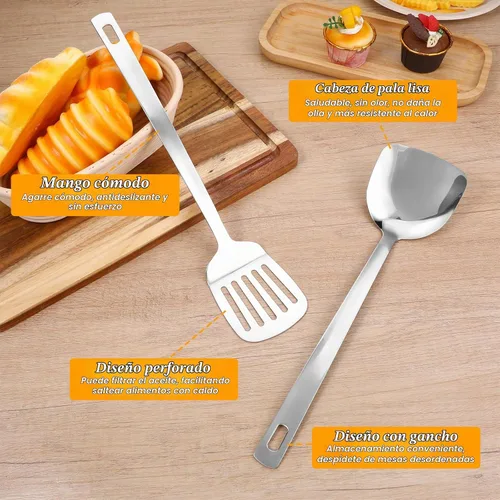 Vista 4 de Juego de utensilios de cocina de acero inoxidable, 7 piezas, cucharón, cucharón, cucharón, cuchara de sopa para servir, cucharas de servir