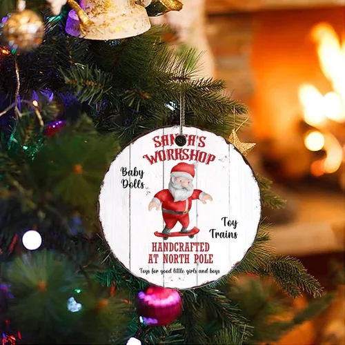 Vista 3 de Adornos de recuerdo de Navidad, taller de Papá Noel, adorno de cerámica, regalos de reno, árbol de Navidad, adornos colgantes de recuerdo