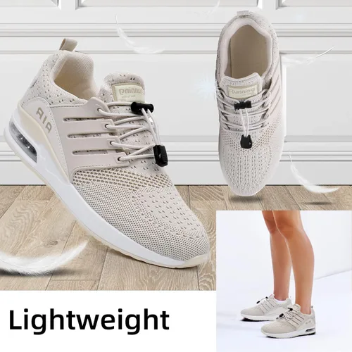 Vista 5 de BOGOVER Zapatillas de correr para mujer, transpirables, con amortiguación de aire, elásticas, sin amarre, cordones