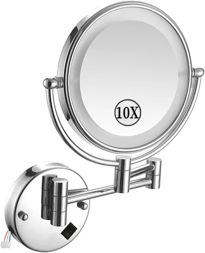 Vista 11 de KEYQEEN Espejo de maquillaje LED con luces, espejo de aumento de doble cara 1X/10X, espejo de aumento negro cableado montado en la pared giratorio
