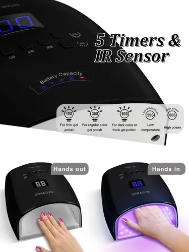 Vista 3 de Lámpara de uñas LED UV, secador de esmalte de gel inalámbrico para manicura de gel profesional - negro