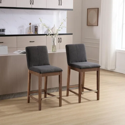 Vista 3 de Kmax Juego de 2 taburetes de bar de 26 pulgadas de altura de mostrador, taburetes tapizados para encimera de cocina con soporte trasero, taburetes