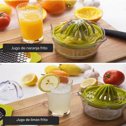 Vista 5 de Drizom Exprimidor manual de limón y naranja con taza de medición integrada y rallador, 12 onzas, verde
