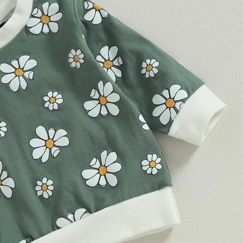 Vista 3 de Conjunto de 2 piezas de sudadera y pantalones de manga larga con cuello redondo y estampado floral para bebé niña