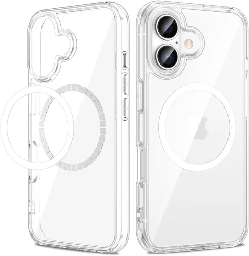 Vista 16 de VEGO Funda para iPhone 13 y iPhone 14, con imanes integrados, parte trasera de policarbonato duro transparente + funda delgada de TPU suave