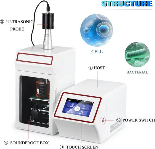 Vista 2 de CGOLDENWALL Homogeneizador ultrasónico de laboratorio Procesador de sonicador ultrasónico 950W 1200mL emulsificación mezclador de células