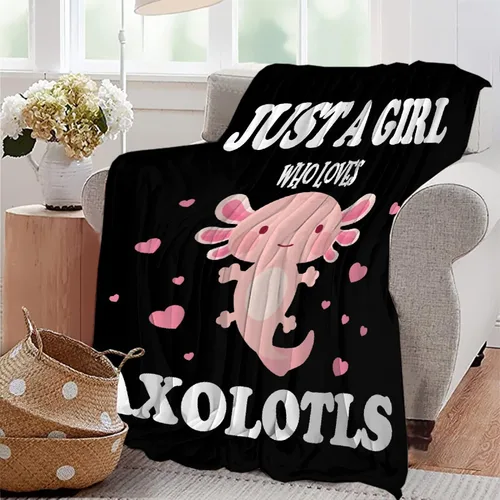 Vista 5 de Manta de Axolotl de regalo para niñas y mujeres, mantas ligeras con la frase "Just A Girl Who Loves Axolotls" de felpa con bonitos animales y peces