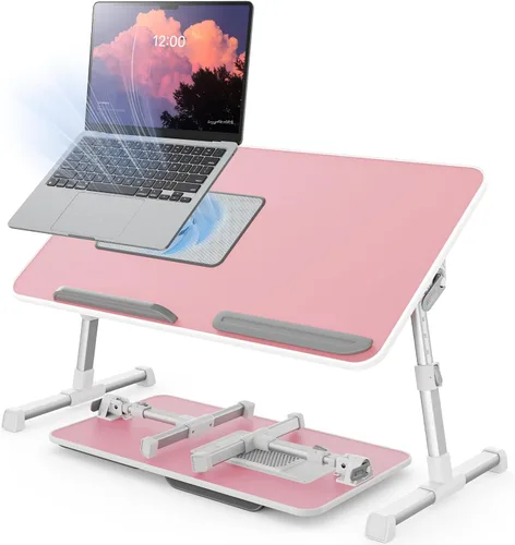 Vista 8 de Mesa para portátil para cama con ventilador de enfriamiento, SAIJI Soporte para portátil ajustable en altura y ángulo para cama, mesa para portátil