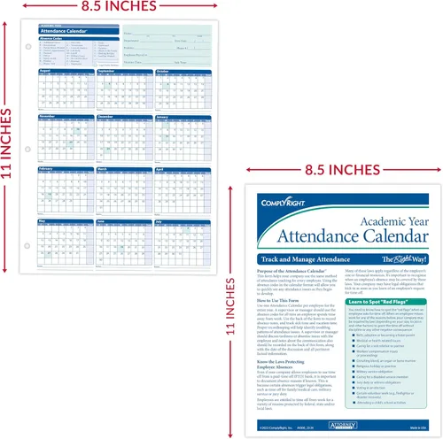 Vista 7 de ComplyRight Calendario de asistencia académica 2025-2026, paquete de 50