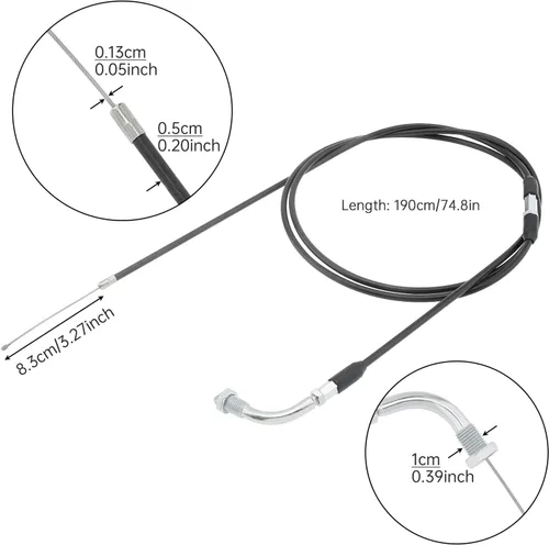 Vista 2 de Windance Cable del acelerador de repuesto de motocicleta de alto rendimiento, 74.8 in, cable de acelerador de carburador deslizante plano ajustable