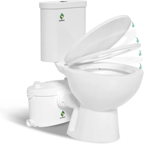 Vista 3 de SUPERFLO Sistema de inodoro macerante silencioso y potente de descarga ascendente para lavabo y bañera con bomba de inodoro de 600 W y ventilación