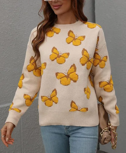Vista 4 de JUNBOON Suéteres de punto con estampado de leopardo para mujer, de manga larga, cuello redondo