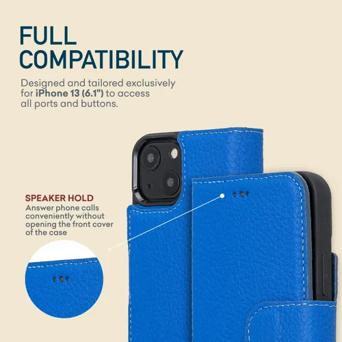 Vista 4 de Bayelon Funda para iPhone 13, funda de cuero de grano completo, [2 en 1] Cartera magnética desmontable para teléfono, funda abatible con ranuras