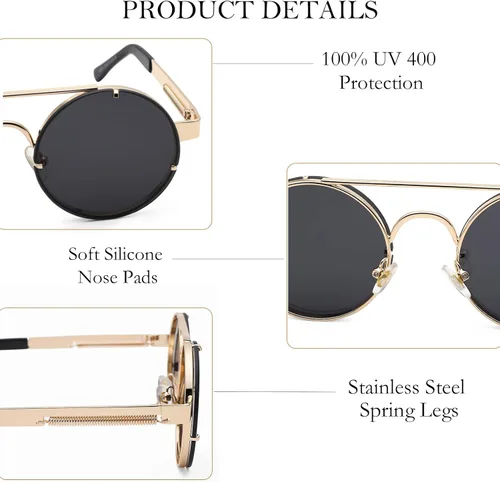Vista 5 de SCVGVER Gafas de sol redondas steampunk estilo retro hippie para mujeres y hombres
