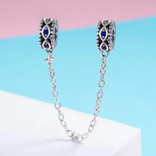 Vista 4 de Dije con cadena de seguridad, con corazón de plata de ley 925, compatible con pulseras y collares Pandora