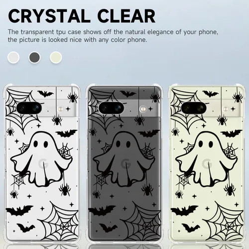 Vista 2 de Funda de Halloween para Google Pixel 7 Clear Ghost Fashion Designs, delgada y a prueba de golpes, funda protectora para teléfono para mujer, diseño