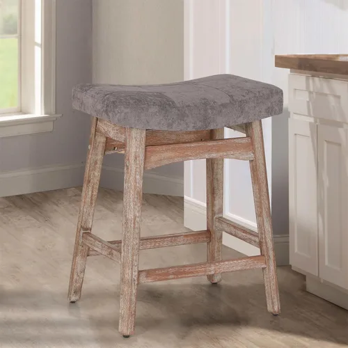 Vista 18 de Taburetes de altura para mostrador Sophia & William, taburetes de 24" con patas de madera maciza, taburetes de altura de mostrador tapizados en tela