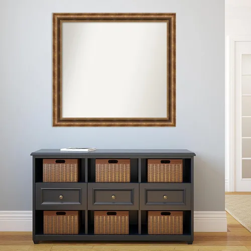 Vista 735 de Amanti Art Espejo de pared personalizado no biselado (25 x 25 pulgadas), marco de bronce acentuado, varios tamaños personalizados, espejo de baño