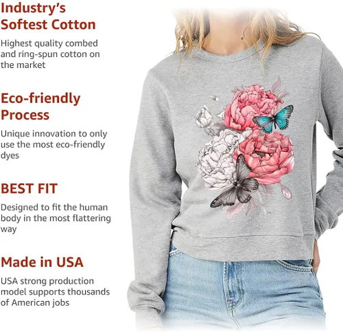 Vista 5 de Flower Design Pullover Sweatshirt - Kawaii Women's Sweatshirt - Cool Printed Sweatshirt