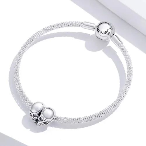Vista 3 de Pulseras de plata de ley 925 para mujer, cuentas de calavera de Halloween, para pulseras Pandora y amigas (dijes de calavera plateada), Cristal