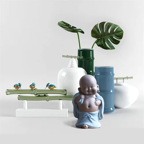 Vista 5 de Qikuver Buda Maitreya Laughing, estatua de Buda de cerámica, adorno de escultura de té, juego de té para decoración de hogar, oficina, automóvil