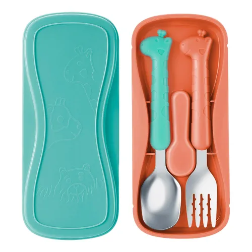 Vista 8 de lohodo Juego de cubiertos de acero inoxidable 18/8 sin BPA, color azul y amarillo, con funda de viaje para niños de 3 años en adelante