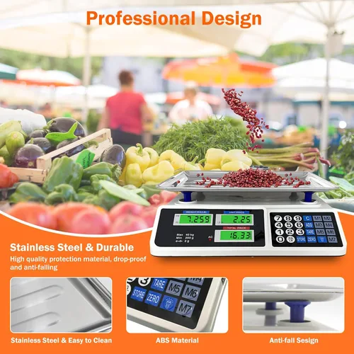 Vista 6 de Báscula de cálculo de precios de 88 lb/40 kg, báscula digital de cálculo de precios con plataforma grande de acero inoxidable, báscula de cocina