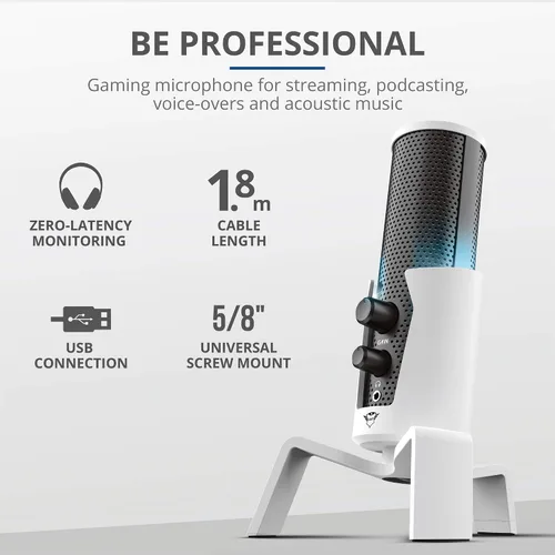 Vista 2 de Trust Gaming GXT 258 Fyru - Micrófono de transmisión profesional, 4 patrones de grabación, micrófono para juegos con iluminación LED, micrófono USB