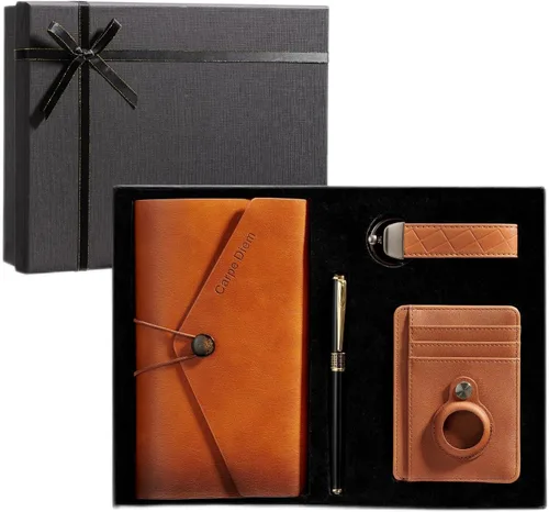 Vista 2 de Gift Baskets for Men Premium Gift Set in Elegant Black Textured Gift Box Perfect for Birthday, Husband, Dad,Boyfriend Includes AirTag Wallet, Travel