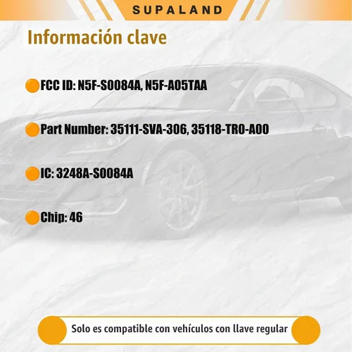 Vista 2 de SUPALAND Llavero de entrada sin llave compatible con Honda Civic 2006 2007 2008 2009 2010 2011 2012 2013 Control remoto llave de cabeza de repuesto