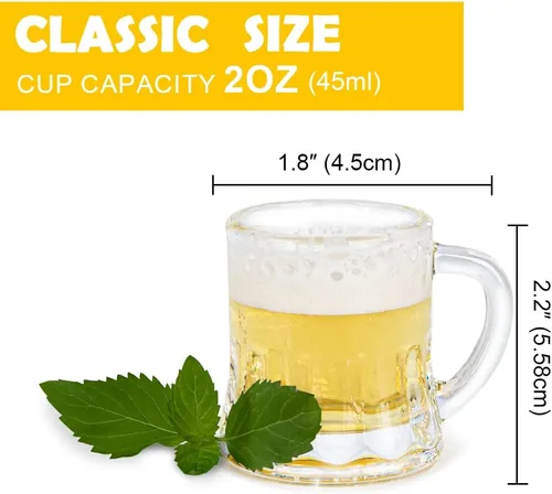 Vista 4 de Mini vasos de chupito de cerveza con asas para fiesta, 2.16 pulgadas de alto, 2 onzas (6, vaso)