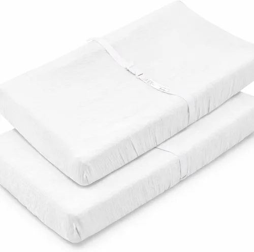 Vista 21 de Paquete de 2 sábanas de muselina negra para cuna, para niños y niñas, de algodón neutro transpirable, para cuna estándar de 28 x 52 pulgadas