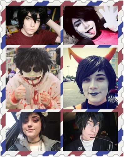 Vista 2 de COSPLAZA Peluca corta negra para cosplay con puntas esponjosas, resistente al calor, pelo sintético para emo Negro