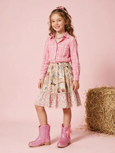 Vista 3 de Coutgo Botas vaqueras para niñas, botas de tacón bajo con purpurina, botas Rosa