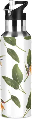 Vista 8 de BPA-Free Sport Water Bottle Insulated 32 Oz, Insulated Water Bottle for Gym Outdoor Travel School, Orange Flowers Green Leaves