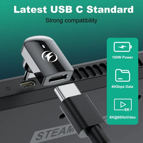Vista 3 de HanCenDa Adaptador magnético USB C de 90 grados, 2 unidades, adaptador USB C magnético de ángulo recto con transferencia de datos de 40 Gbps PD 140