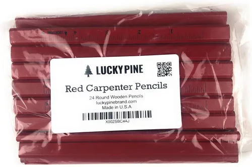 Vista 4 de Lápices de carpintero de plomo rojo, lápices de carpintería de construcción con regla impresa, hechos en Estados Unidos (juego de 24 lápices)
